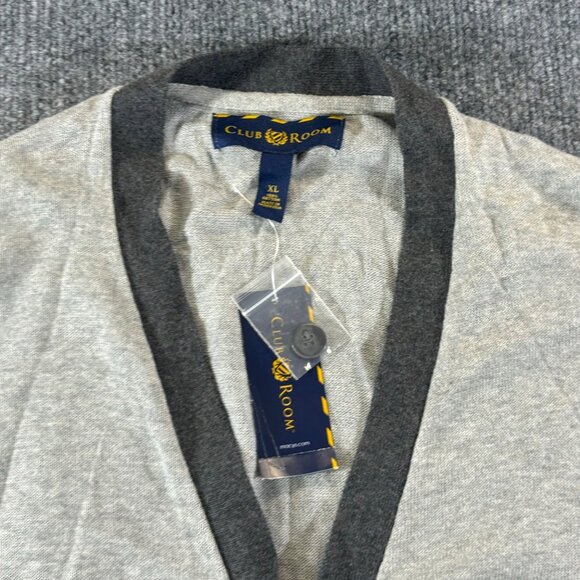 Club Room sweater Mens XL Grey Cardigan Sweater Cotton Blend V-Neck Long Sleeve - Picture 3 of 6